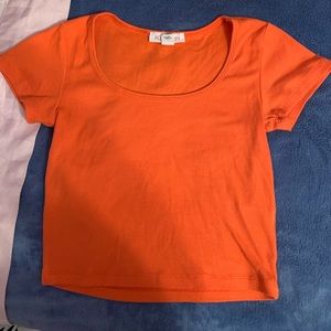 Cute Ribbed Orange Cropped Fitted Shirt